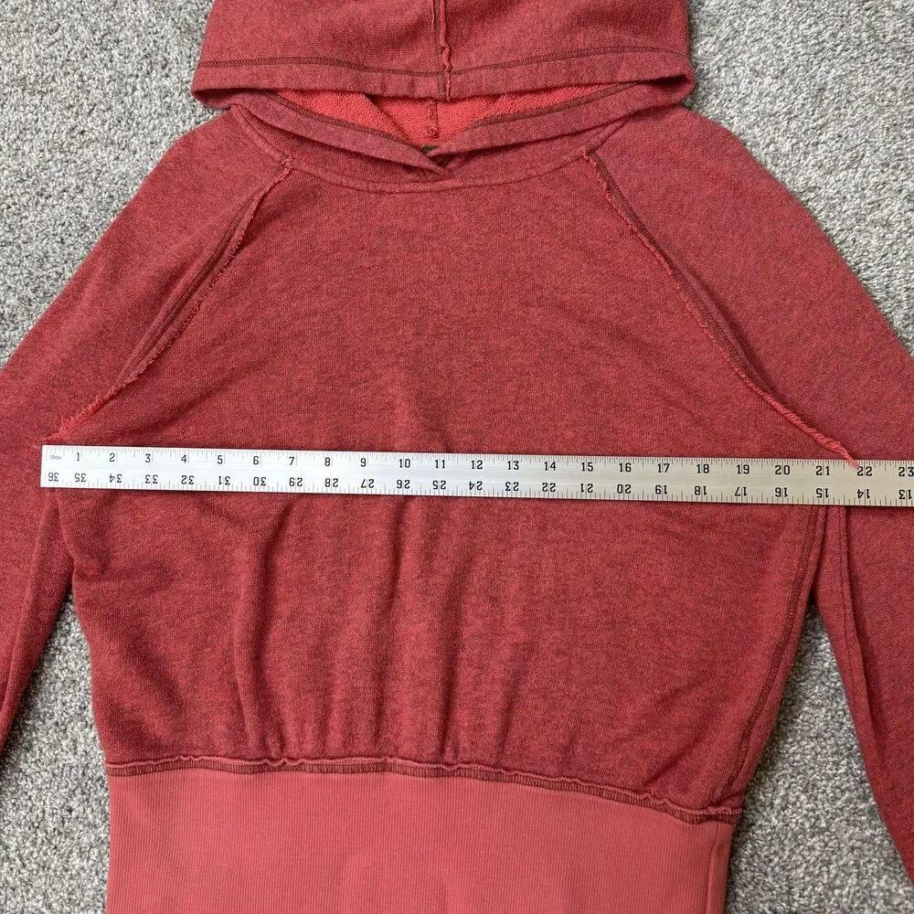 Free People Hoodie Womens M Red Terry V Neck Raglan Cropped Pullover Boho Knit